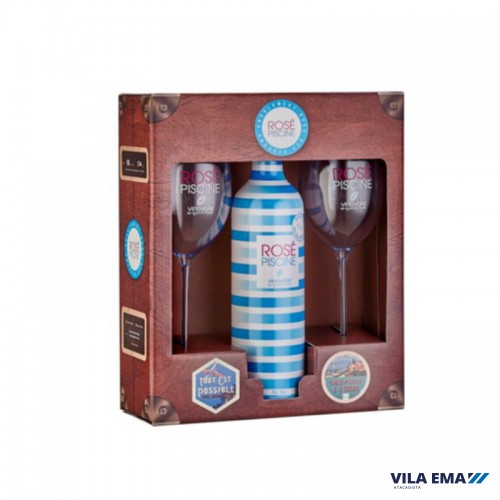 KIT: VINHO FRANCES ROSE PISCINE 750ML + 2 TAÇAS ACRILICAS