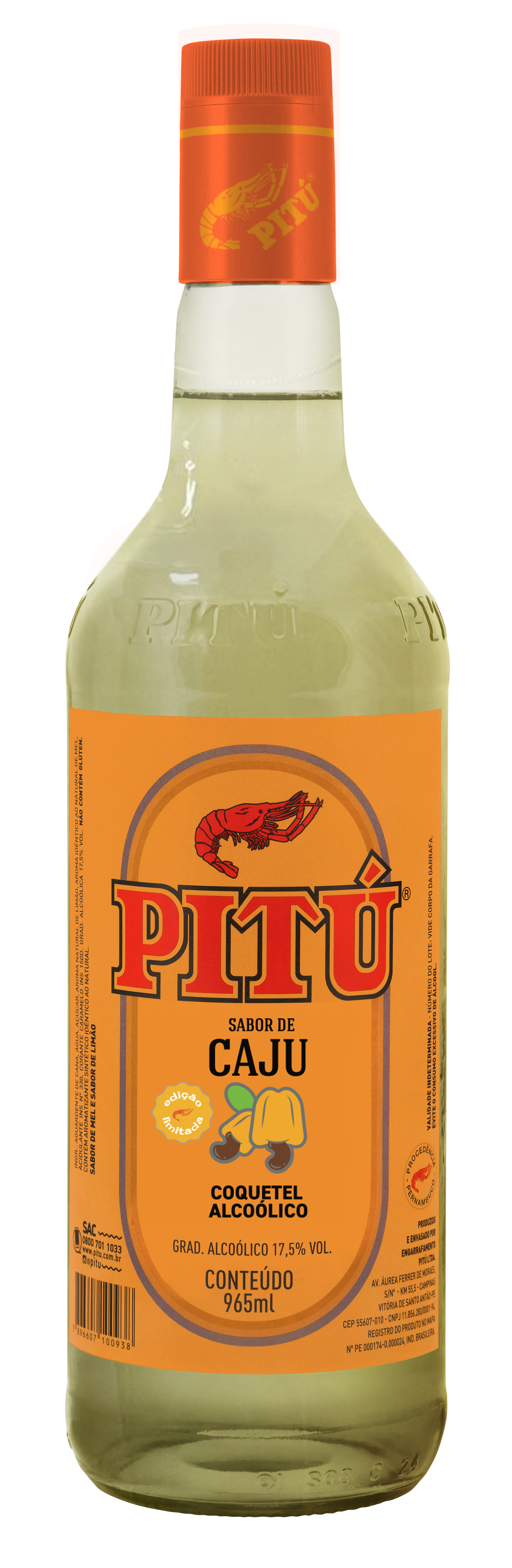 AGUARDENTE PITU CAJU 6X965ML 