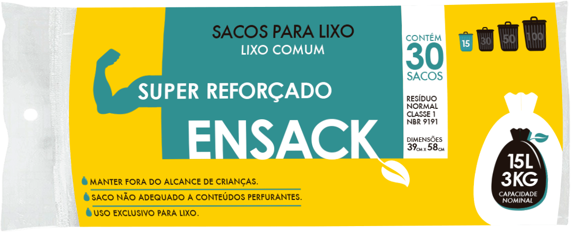 SACO LIXO PRETO ENSACK REFORÇADO 15L 39X58CM- ROLO 30 SACOS