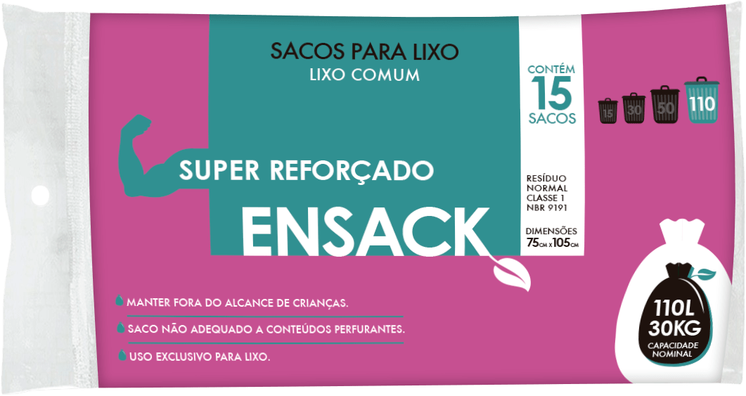 ENSACK PRETO LIXO COMUM 110L-75X105CM-15 SACOS